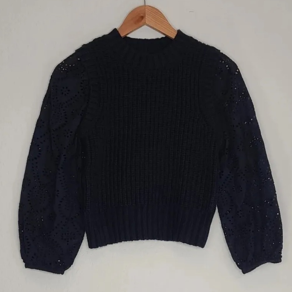 Rails Dhalia Sweater Black Eyelet Cable Knit Sweater Size XS Womens